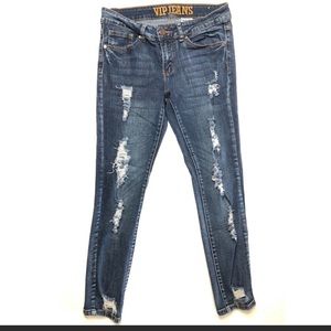 V.I.P Distressed Skinny Blue Jeans SIZE 7/8